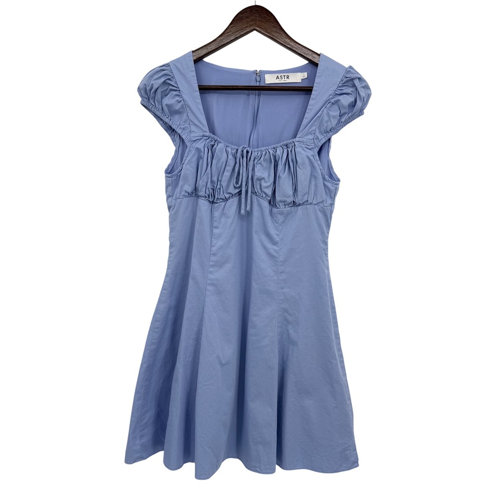 Cottage Core ASTR The Label Light Cobalt Blue Milkmaid Puff Sleeve Dress Small